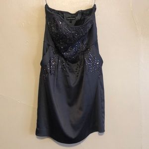 Dark grey, embellished strapless dress